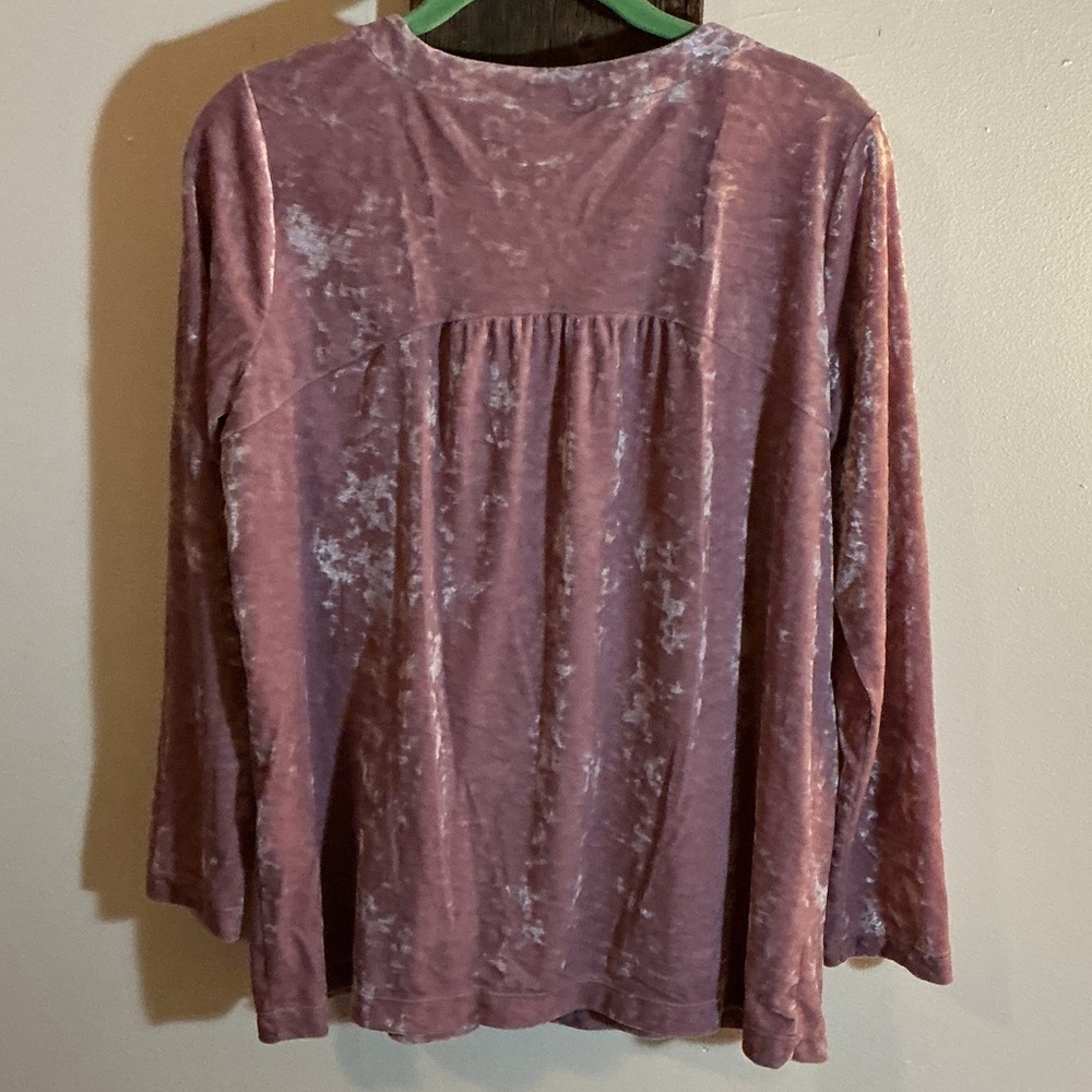 J Jill Velvet Long Sleeve V-Neck Top - Pink - Picture 2 of 3